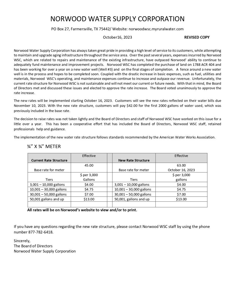Three Quarter Inch Meter Rates Increase 2023